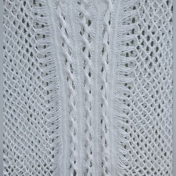 NWT ALLEGRA Gorgeous White Knit See-Thru Round Neck Cover-up w/Tassels Large - Picture 8 of 10